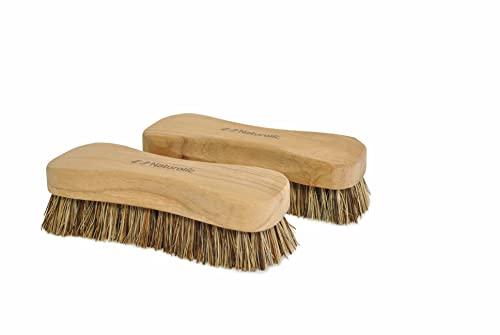 Naturolic All-Natural Wooden Scrub Brush Set, Kitchen Scrub Brush with Wooden Handle, Palmyra Bristle Brush, Eco Friendly Cleaning Products, Scrub Brush Set of 2