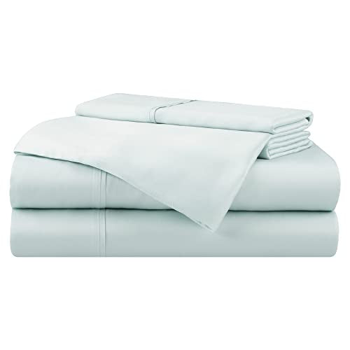 Aston & Arden Tencel Sheets Set - Eco-Friendly Eucalyptus, Ultra Soft, Silky & Cool, Breathable, Sustainable Sourced, 4-Piece Bed Sheet Sets with Pillowcases, Queen, Sky Blue
