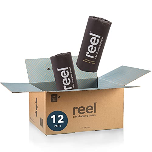 Reel Premium Recycled Paper Towels- 12 Rolls, 2-Ply Made From Tree-Free, 100% Recycled Paper - Eco-Friendly, Hypoallergenic and Zero Plastic Packaging (Paper)