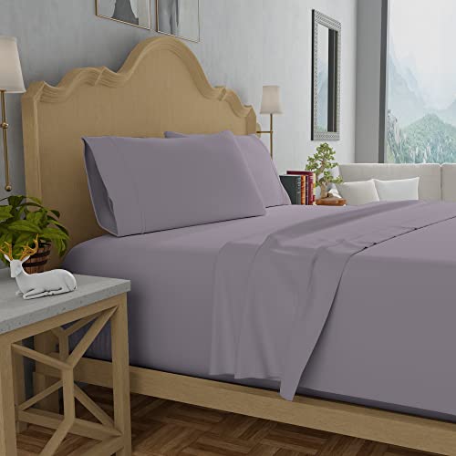 Purity Home Organic Cotton 300 Thread Count Eco-Friendly Crisp Sheets - 4-Piece 100% Cotton Percale Sheets, Deep Pocket - Brushed for Softness, College Dorm, GOTS Certified Sheets, (Queen, Lavender)