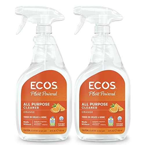 ECOS All Purpose Cleaner - Clean Messes with No Harsh Chemicals - Plant-Based Everyday Multi-Surface Cleanser Spray Bottle - For Counters, Glass, Tile, and More - Orange, 22 Fl Oz (Pack of 2)