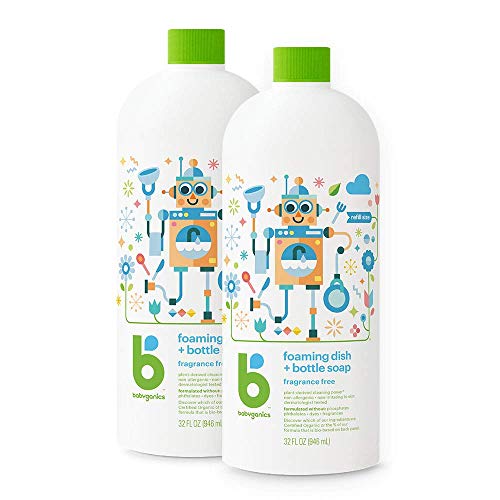 Babyganics Foaming Dish & Bottle Soap , Fragrance Free, 32 Fl Oz, 2 count (Pack of 1), Packaging May Vary