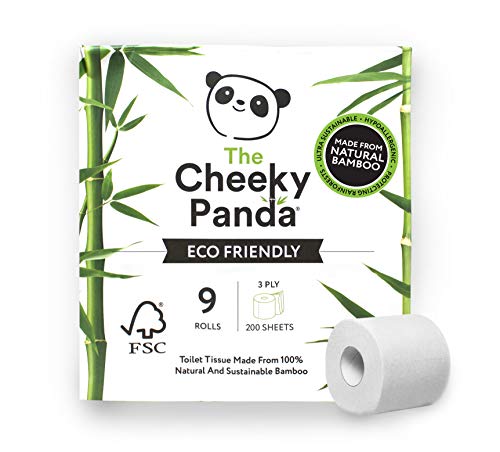 The Cheeky Panda – Bamboo Toilet Tissue Paper | Pack of 9 Rolls (3-Ply, 200 Sheets) | Hypoallergenic, Plastic-Free, Eco-Friendly, Super Soft, Strong & Sustainable