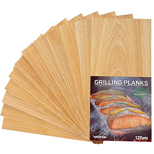 GrillingPlanks 12 Pack Cedar Planks for Grilling Salmon, Fish, Meat and Veggies. Add Extra Smoke and Flavor, Fast Soaking, Easy Using Cedar Grilling Planks
